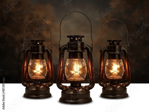 Obraz Three vintage lanterns illuminated