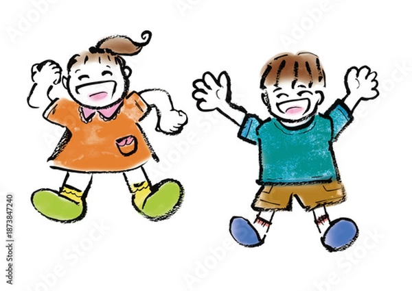 Obraz 子ども（男女）　喜んでジャンプしている