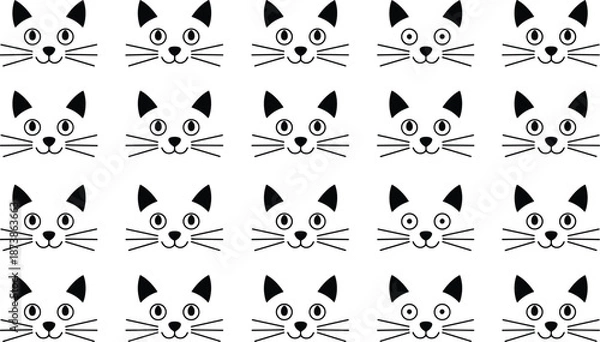 Obraz Black and white cat faces arranged in a grid pattern