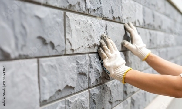 Obraz 手袋で外壁を触る