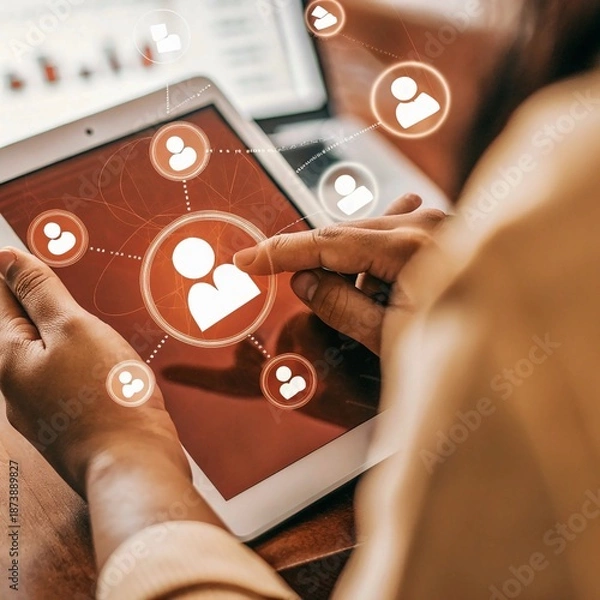 Obraz businessman pressing a touchscreen button