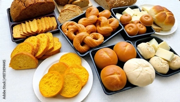 Fototapeta Assorted breads and pastries display