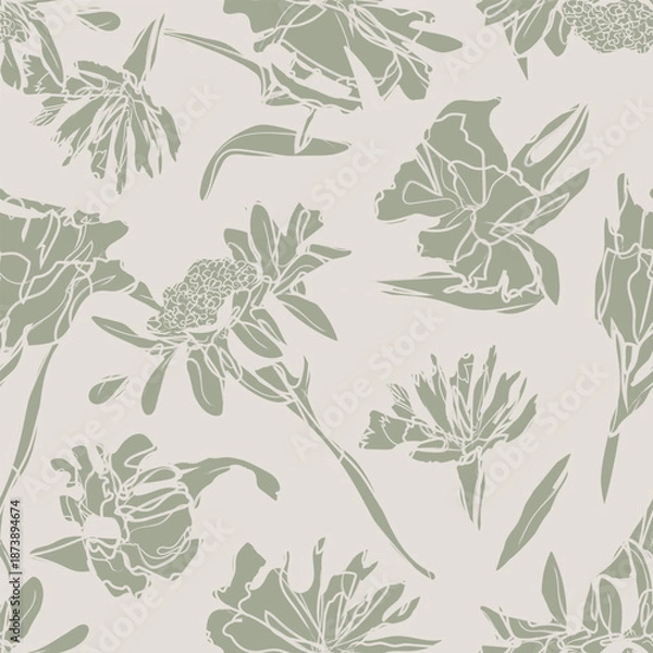 Obraz Neutral Colour Abstract Floral Seamless Pattern Design