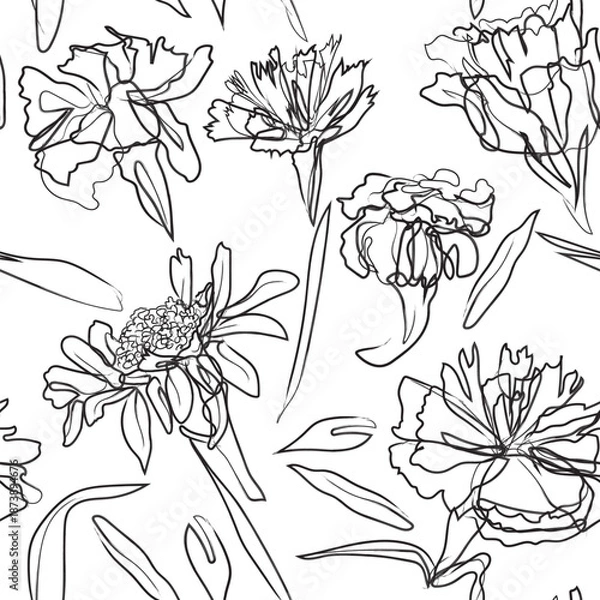 Obraz Outlined Floral Seamless Pattern Design