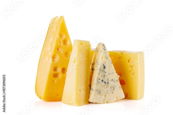 Obraz Assorted cheeses on white background