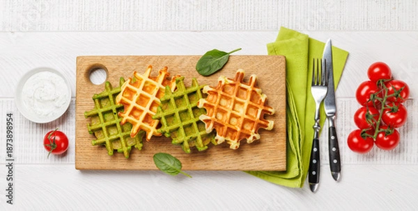 Obraz Vegan spinach waffles top view