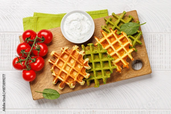 Obraz Vegan spinach waffles top view