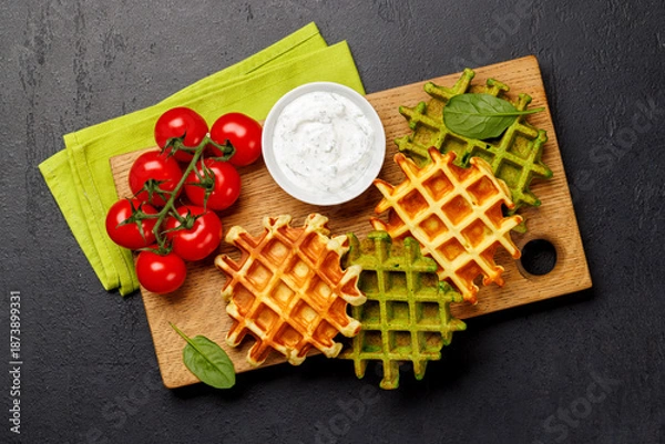 Obraz Vegan spinach waffles top view