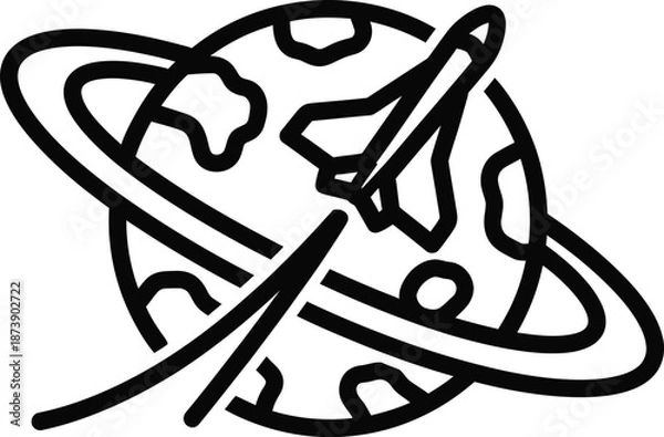 Obraz Rocket Orbiting Planet Space Travel Vector Illustration