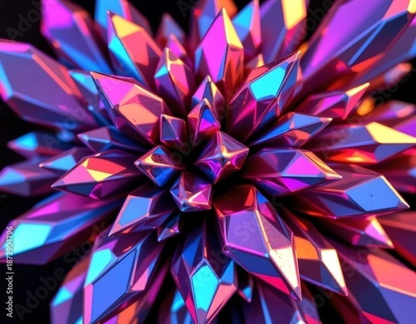 Obraz Iridescent Crystal Cluster with Vibrant Light Reflections