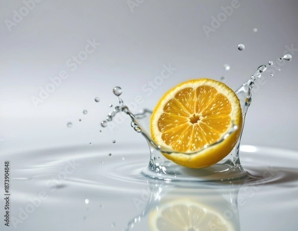 Obraz Vibrant Lemon Slice Surrounded Water Splash