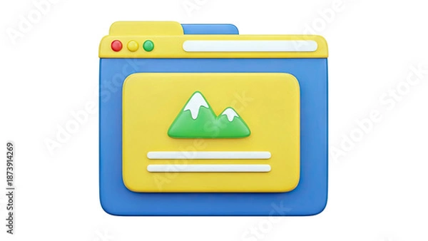 Obraz 3D Folder Icon with Mountains and Document