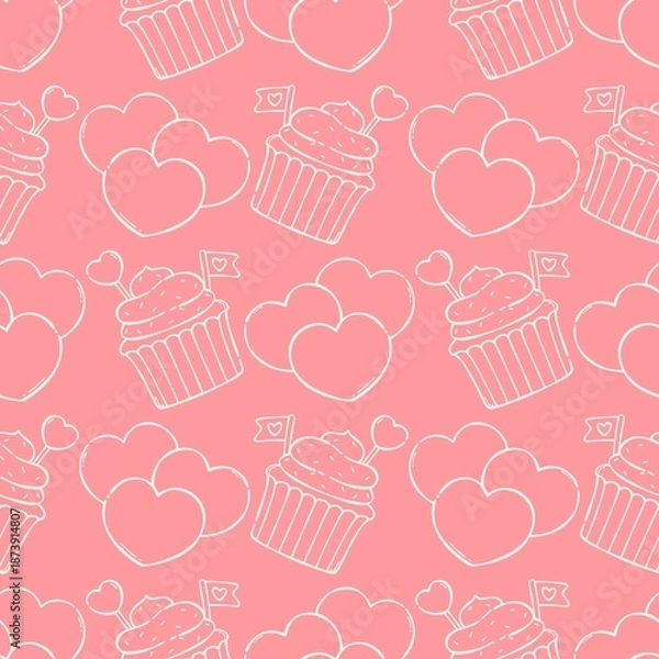 Obraz Valentine Heart Cupcake Seamless Repeat Pattern