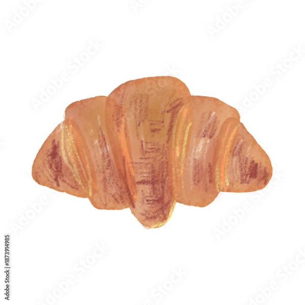 Fototapeta 水彩と色鉛筆の手描きおやつイラスト。一つのクロワッサン