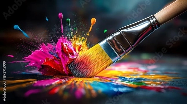 Obraz Vibrant paint splash with brush creativity.