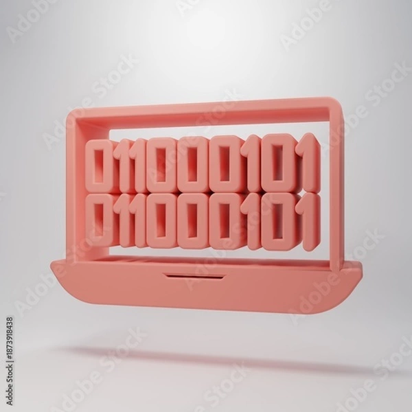 Obraz Pink Binary code icon isolated on pink background. Minimalism concept. 3D render illustration
