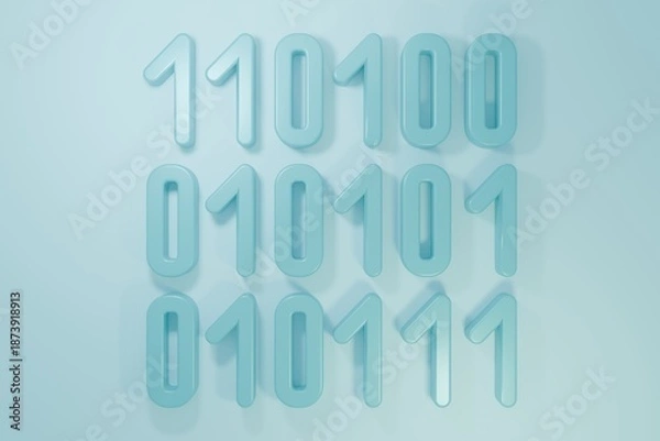 Obraz Blue Binary code icon isolated on blue background. Minimalism concept. 3D render illustration