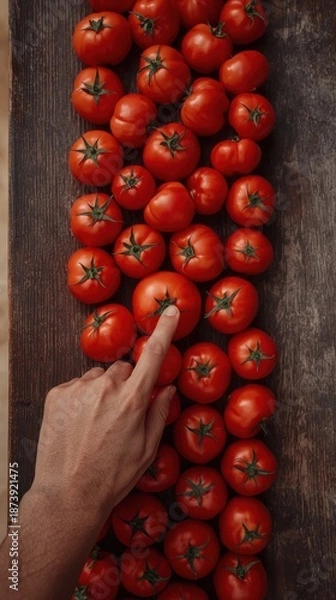 Obraz Selecting a fresh tomato