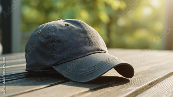 Obraz Baseball cap mockup on wooden table