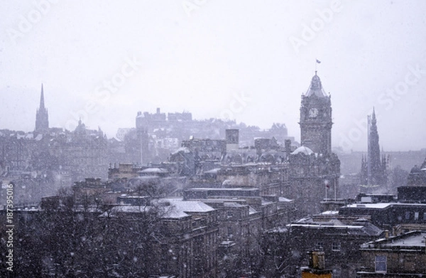 Fototapeta Looking Over Edinburgh During Snow fall