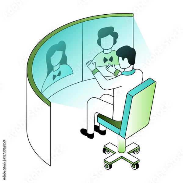 Obraz An isometric style illustration showing a remote interview