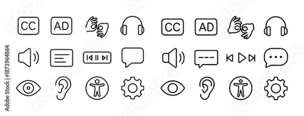 Obraz Accessibility icons set: audio, text, visual, interaction, and settings symbols