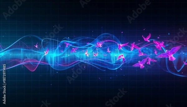 Obraz abstract digital music blue background