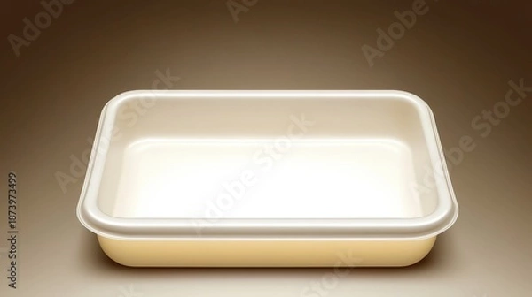 Fototapeta Empty white rectangular plastic container for food storage and transport