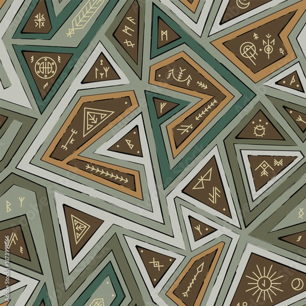 Obraz Khaki Ancient Runes Seamless pattern