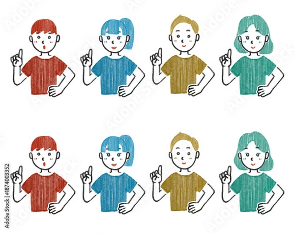 Obraz 指を立てる男女のイラスト