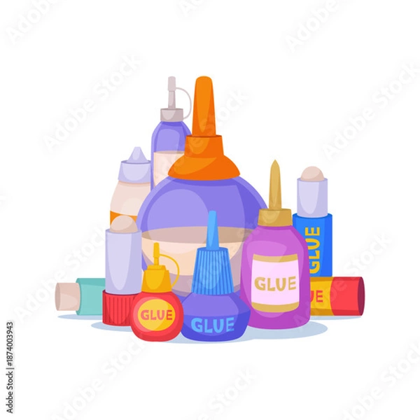 Fototapeta Glue tubes. different forms container for glue. vector background illustration