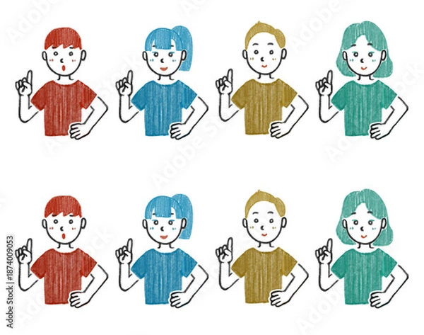 Obraz 指を立てる男女のイラスト