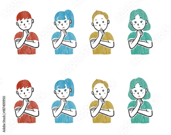 Obraz 考える、悩む男女のイラスト