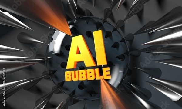 Obraz AI bubble : bubble with the text "AI ready to explode," surrounded by spikes