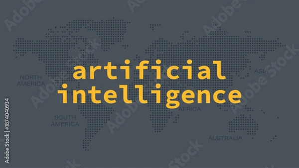 Fototapeta Artificial intelligence AI neural network digital brain machine deep learning processing big data analysis technology. Vector illustration for science, global business, future. Dotted world map