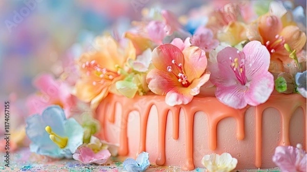 Obraz Vibrant Floral Decorated Cake