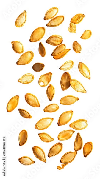 Obraz Golden seeds floating on transparent background