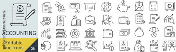 Obraz 線の編集ができる会計に関するアイコンセット（アウトライン化していない）
