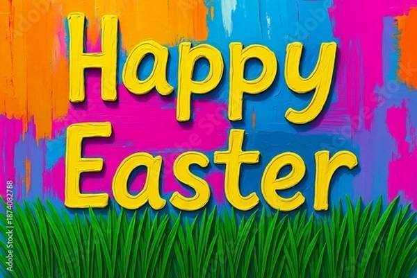 Obraz Happy Easter text in acrylic style