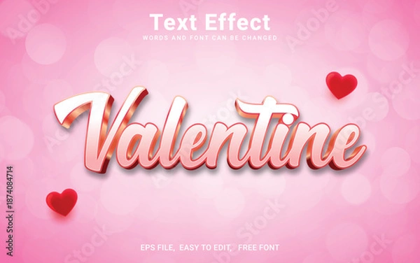 Obraz Editable Valentine 3d style text effect vector in Illustrator	