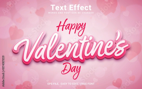 Obraz Editable Valentine 3d style text effect vector in Illustrator	
