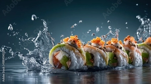 Obraz Sushi rolls with water splash