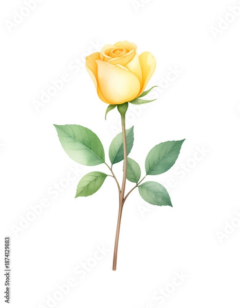 Obraz 一輪の黄薔薇の水彩イラスト