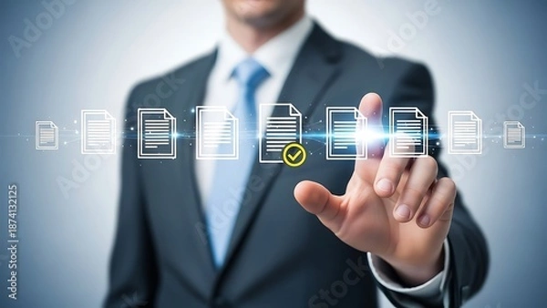 Fototapeta Businessman interacting with digital documents workflow