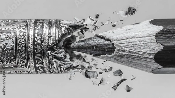 Fototapeta Pencil breaking apart in dramatic creative explosion