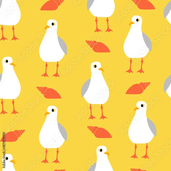 Fototapeta Vector seamless pattern with seagulls on the beach