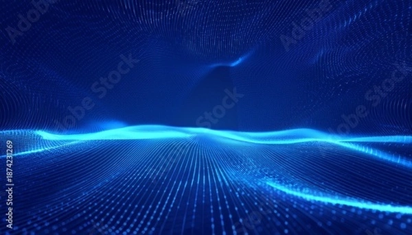 Obraz 3d abstract digital technology blue light particles on blue background