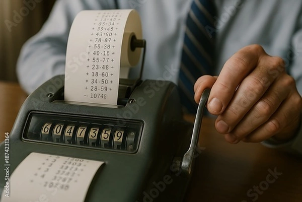 Fototapeta Vintage Mechanical Adding Machine in Operation