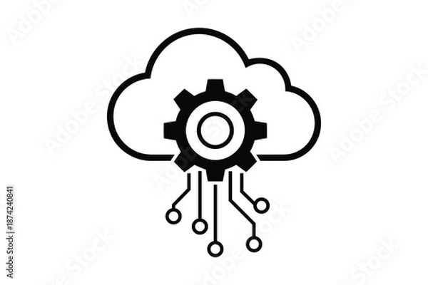 Fototapeta cloud computing gear and circuit technology icon vector