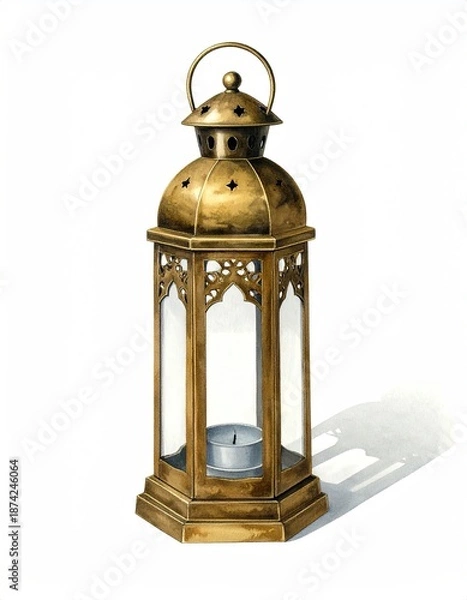 Fototapeta Decorative lantern casting shadow on white backdrop